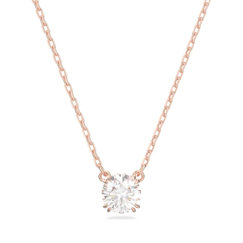 Swarovski Stilla Pendant, Round Cut White Crystal, Rose Gold Tone Plated…
